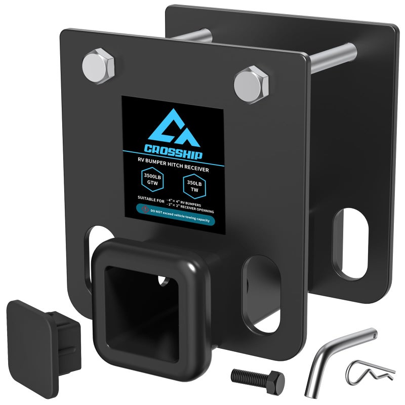CROSSHIP RV Bumper 2Inch Hitch Receiver  Fits 4Inch Beam  3500 LBS Capacity  Helps RV Connect Bike Racks Cargo Carriers Hitch Hammock and Any 2Inch Receiver
